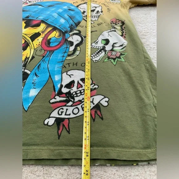 Vintage Y2K Ed Hardy Christian Audigier Men’s Size Extra Large XL AOP Skull Tee - Picture 9 of 9